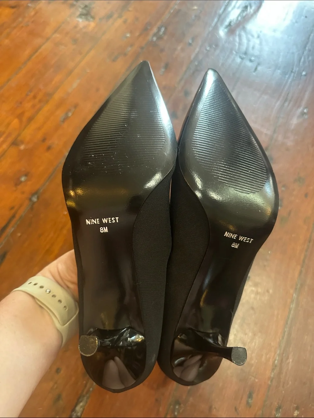Nine West Black Patent and Fabric Pointed Toe Heels Never Worn